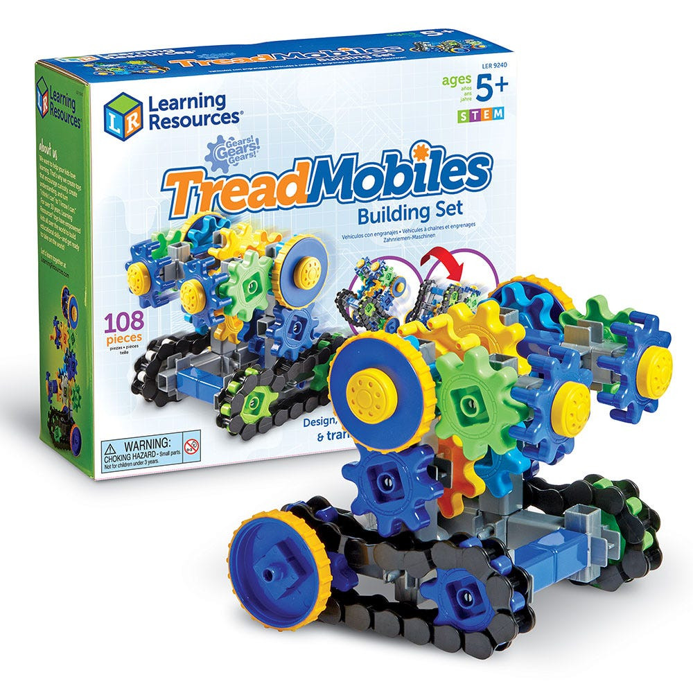 Learning Resources Gears! Gears! Gears! Treadmobiles – Set Costruzioni STEM 108 Pezzi, Ingegneria Per Bambini 5+ Anni