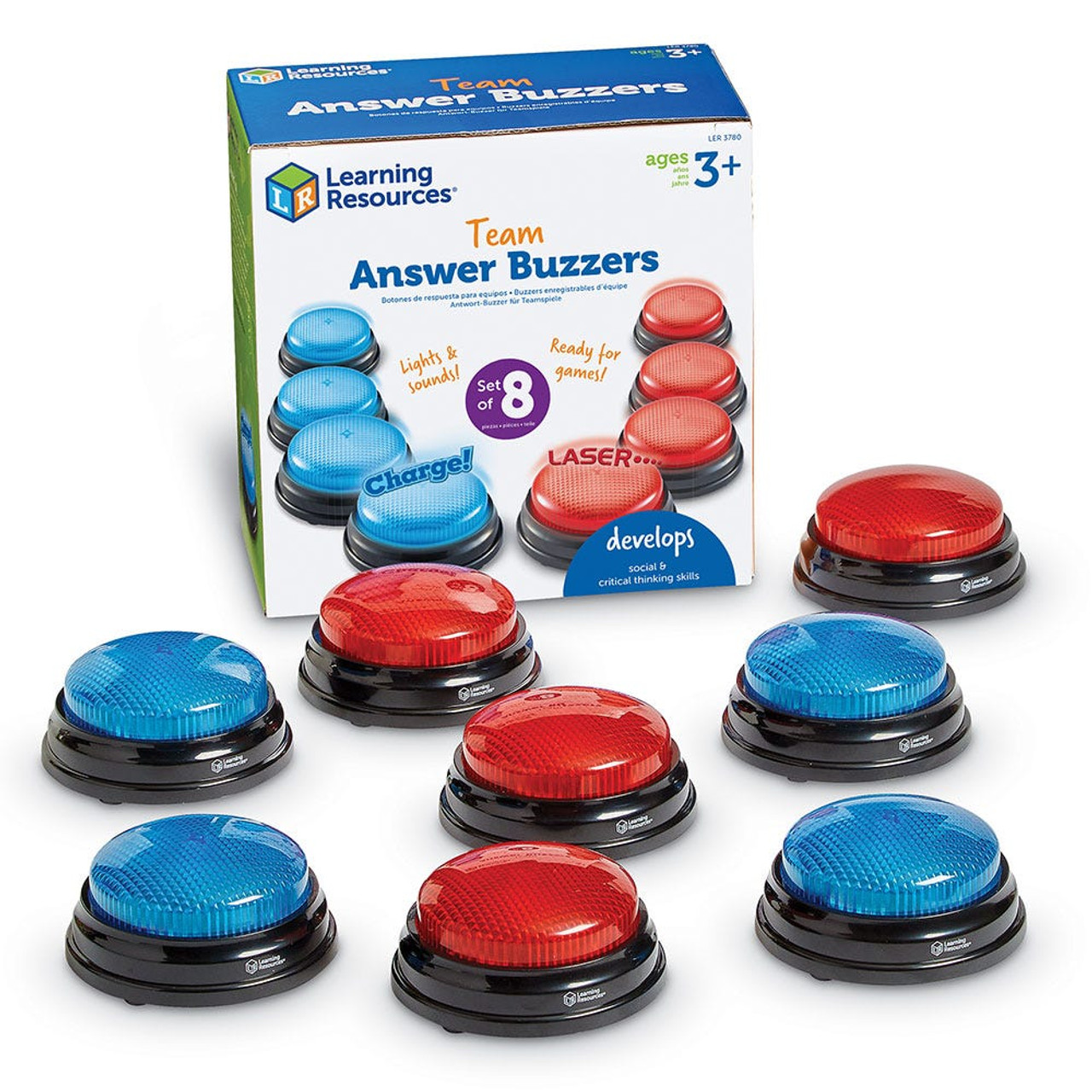 Learning Resources Recordable Answer Buzzers - Set of 4, Ages 3+ Game Night  Buzzers 