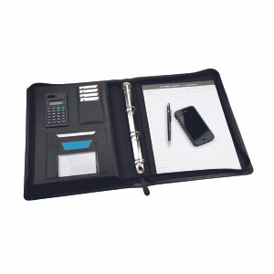 HM28270 Monolith Leather Look Zipped Ring Binder With A4 Pad A4 Black 2827 HM28270 Monolith Leather Look Zipped Ring Binder With A4 Pad A4 Black 2827