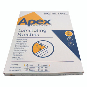 BB58485 Fellowes Apex A4 Light Laminating Pouches Clear Pack 100 6003201 BB58485 Fellowes Apex A4 Light Laminating Pouches Clear Pack 100 6003201