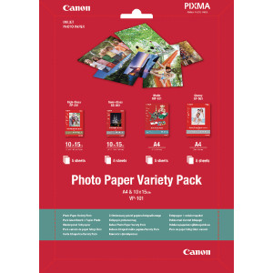 CO60010 Canon Inkjet Photo Paper Variety Pack 10 x 15cm Glossy 5 Sheets Semi-Gloss 5 Sheets High Gloss 5 Sheets Matte 5 Sheets Pack 20 VP-101 0775B079 CO60010 Canon Inkjet Photo Paper Variety Pack 10 x 15cm Glossy 5 Sheets Semi-Gloss 5 Sheets High Gloss 5 Sheets Matte 5 Sheets Pack 20 VP-101 0775B079
