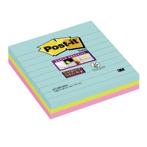3M87169 Post-it Super Sticky 101 x 101mm Lined Miami Pack 3 675-SS3-MIA