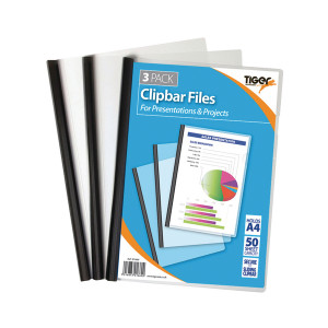 TGR6692 Tiger Clear Clipbar A4 Files Holds up 50 A4 sheets Pack 36 301669 TGR6692 Tiger Clear Clipbar A4 Files Holds up 50 A4 sheets Pack 36 301669