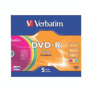 VM35570 Verbatim DVD-R Non-Printable Jewel Case 16x 4 7GB Pack 5 43557