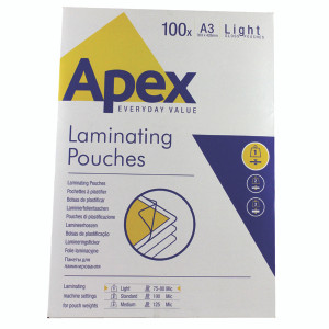 BB58484 Fellowes Apex A3 Light Laminating Pouches Clear Pack 100 6001901 BB58484 Fellowes Apex A3 Light Laminating Pouches Clear Pack 100 6001901