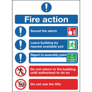 SR92017 Safety Sign Fire Action Symbols A4 Self Adhesive FR09950S