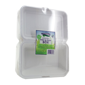 AU06356 Caterpack Biodegradable Hinged Fish Chip Container Pack 50 RY10573 B030 AU06356 Caterpack Biodegradable Hinged Fish Chip Container Pack 50 RY10573 B030