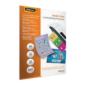 BB73087 Fellowes Admire A4 Laminating Pouches Matte Pack 25 5602101 BB73087 Fellowes Admire A4 Laminating Pouches Matte Pack 25 5602101