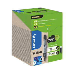 PI55627 Pilot V Board Master 10 Drywipe Markers 10 Refills Medium Tip Black Pack 20 WLT556275 PI55627 Pilot V Board Master 10 Drywipe Markers 10 Refills Medium Tip Black Pack 20 WLT556275