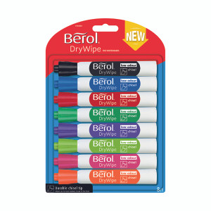 BR84884 Berol Drywipe Marker Chisel Tip Assorted Pack 8 1984884 BR84884 Berol Drywipe Marker Chisel Tip Assorted Pack 8 1984884
