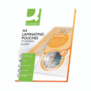 Q-Connect A4 2x75 Micron Laminating Pouches (Pack of 100) KF11412 Q-Connect A4 2x75 Micron Laminating Pouches (Pack of 100) KF11412