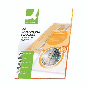 Q-Connect A3 2x75 Micron Laminating Pouches (Pack of 100) KF11413 Q-Connect A3 2x75 Micron Laminating Pouches (Pack of 100) KF11413