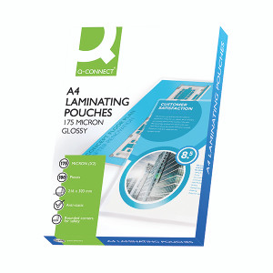 Q-Connect A4 2x175 Micron Heavy Duty Laminating Pouches (Pack of 100) KF11342 Q-Connect A4 2x175 Micron Heavy Duty Laminating Pouches (Pack of 100) KF11342