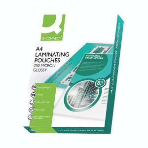 Q-Connect A4 2x250 Micron Heavy Duty Laminating Pouches (Pack of 100) KF11341 Q-Connect A4 2x250 Micron Heavy Duty Laminating Pouches (Pack of 100) KF11341