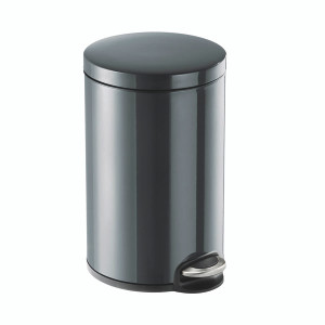 Durable Round Powder Coated Metal Pedal Bin 12 Litre Charcoal 341158 Durable Round Powder Coated Metal Pedal Bin 12 Litre Charcoal 341158