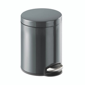 Durable Round Powder Coated Metal Pedal Bin 5 Litre Charcoal 341058 Durable Round Powder Coated Metal Pedal Bin 5 Litre Charcoal 341058
