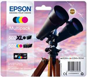 Epson C13T02W94010 502XL/502 Ink Cartridge Multipack BkCMY 9.2ml + 3x3.3ml Pack of 4 Epson C13T02W94010 502XL/502 Ink Cartridge Multipack BkCMY 9.2ml + 3x3.3ml Pack of 4