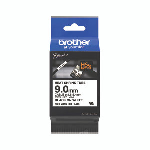 Brother HSe-221E 9.0mm Black on White Heat Shrink Tube Tape HSE221E Brother HSe-221E 9.0mm Black on White Heat Shrink Tube Tape HSE221E