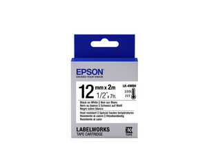 Epson C53S654025 LK-4WBH Ribbon Black on White Heat Resistant 12mm x 2m Epson C53S654025 LK-4WBH Ribbon Black on White Heat Resistant 12mm x 2m