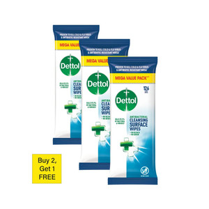 Dettol Antibacterial Cleansing Surface Wipes x126 Buy 2 Packs Get 1 Free Dettol Antibacterial Cleansing Surface Wipes x126 Buy 2 Packs Get 1 Free