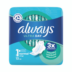 Always Ultra Day Sanitary Pads Normal With Wings Size 1 Packet x13 Pads (Pack of 16) C005790 Always Ultra Day Sanitary Pads Normal With Wings Size 1 Packet x13 Pads (Pack of 16) C005790