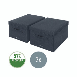 Leitz Fabric Storage Box with Lid Twinpack Medium Grey 61440089
