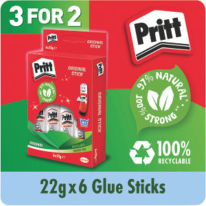 Pritt Stick Glue Stick 22g (Pack of 6) 3 for 2 Pritt Stick Glue Stick 22g (Pack of 6) 3 for 2