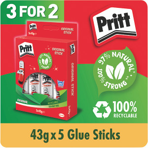 Pritt Stick Glue Stick 43g (Pack of 5) 3 for 2 Pritt Stick Glue Stick 43g (Pack of 5) 3 for 2