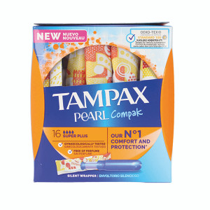 Tampax Compak Pearl Super Plus Applicator Tampons Boxed x16 (Pack of 4) C006297 Tampax Compak Pearl Super Plus Applicator Tampons Boxed x16 (Pack of 4) C006297