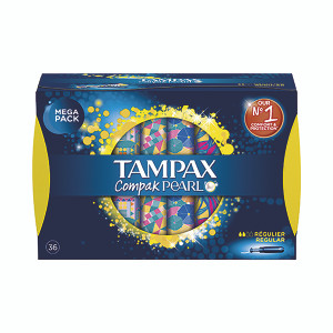 Tampax Compak Pearl Tampons Regular Mega Pack Box (Pack of 36) 76364 Tampax Compak Pearl Tampons Regular Mega Pack Box (Pack of 36) 76364