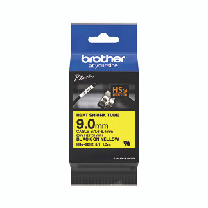Brother Hse Heat Shrink Tube Tape Cassette 9.0mm x 1.5m Black on Yellow HSE621E Brother Hse Heat Shrink Tube Tape Cassette 9.0mm x 1.5m Black on Yellow HSE621E