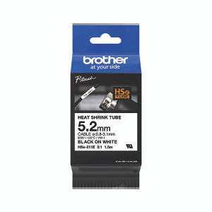 Brother HSe Heat Shrink Tube Tape Cassette 5.2mm x 1.5m Black on White HSE211E Brother HSe Heat Shrink Tube Tape Cassette 5.2mm x 1.5m Black on White HSE211E