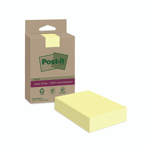 Post-it Super Sticky Recycled Notes Lined 102x152mm 45 Sheets Canary Yellow (Pack of 4) 4645-RSSCY4