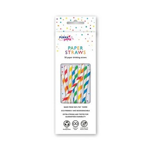 Pukka Party Striped Drinking Straws Assorted (Pack of 50) PTY578 Pukka Party Striped Drinking Straws Assorted (Pack of 50) PTY578
