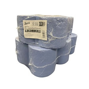 2Work 2-Ply Embossed Centrefeed Roll 50m Blue (Pack of 6) 2W10167
