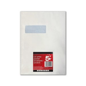 5 Star C4 Window Envelope Peel and Seal 90gsm White (Pack of 10) 600450
