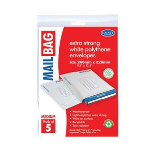 County Stationery Mail Bag Polythene Envelopes x5 White Medium 240x320mm (Pack of 10) C261