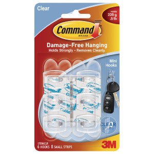 3M34693 3M Command Mini Clear Hooks With Clear Strips 17006CLR 3M34693 3M Command Mini Clear Hooks With Clear Strips 17006CLR