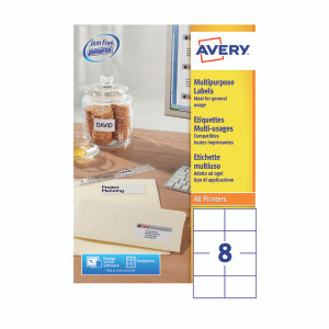 AVDPS08W Avery Ultragrip Multi Labels 105x74mm 8 Per Sheet White Pack 800 DPS08-100 AVDPS08W Avery Ultragrip Multi Labels 105x74mm 8 Per Sheet White Pack 800 DPS08-100