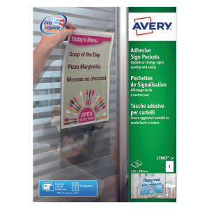 AV04848 Avery Adhesive Sign Pockets A4 Transparent Pack 10 L7083-10 AV04848 Avery Adhesive Sign Pockets A4 Transparent Pack 10 L7083-10