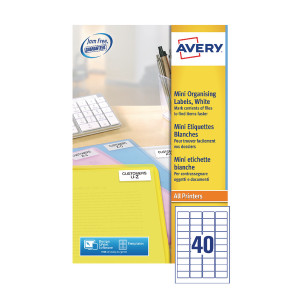 AV99284 Avery Laser Mini Labels 45 7 x 25 4mm White Pack 1000 L7654-25 AV99284 Avery Laser Mini Labels 45 7 x 25 4mm White Pack 1000 L7654-25