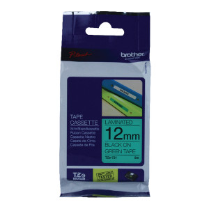 BA8096 Brother P-Touch 12mm Black on Green TZE731 Labelling Tape