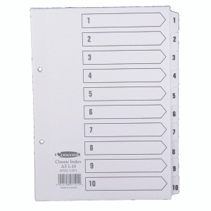 JTCS71 Concord Reinforced Index 1-10 A5 White Board Mylar Tabs 07101 CS71 JTCS71 Concord Reinforced Index 1-10 A5 White Board Mylar Tabs 07101 CS71