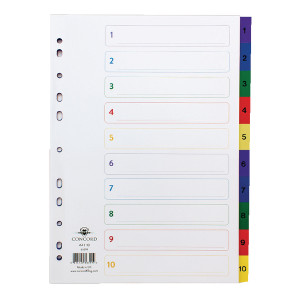 JT66399 Concord Index 1-10 A4 Polypropylene Multicoloured 66399 JT66399 Concord Index 1-10 A4 Polypropylene Multicoloured 66399
