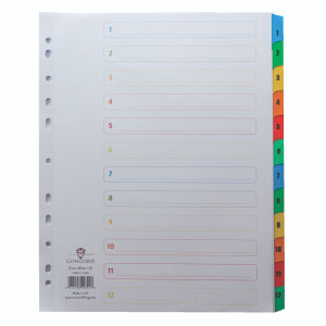JT09801 Concord Index 1-12 A4 Extra Wide Multicoloured Mylar Tabs 09801 CS98 JT09801 Concord Index 1-12 A4 Extra Wide Multicoloured Mylar Tabs 09801 CS98