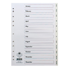 JT64701 Concord Index January-December A4 Polypropylene White 64701