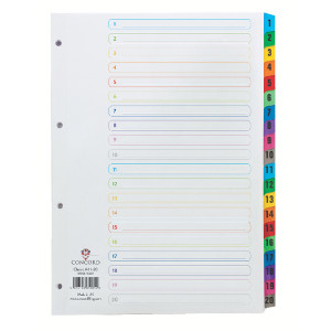 JTCS19 Concord Index 1-20 A4 White with Multicoloured Mylar Tabs 01901 CS19 JTCS19 Concord Index 1-20 A4 White with Multicoloured Mylar Tabs 01901 CS19