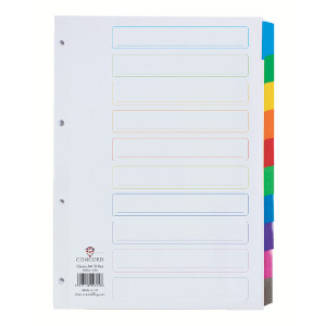 JTCS8 Concord Reinforced Divider 10-Part A4 Multicoloured Tabs 00801 CS8 JTCS8 Concord Reinforced Divider 10-Part A4 Multicoloured Tabs 00801 CS8