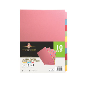 JT76099 Concord Unpunched Divider 10-Part A4 Multicoloured Pack 10 76099 JT76099 Concord Unpunched Divider 10-Part A4 Multicoloured Pack 10 76099