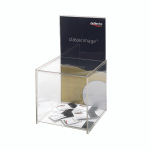 DF66001 Deflecto Suggestion Box with Sign Holder signs up 203 x 375mm E66001 DF66001 Deflecto Suggestion Box with Sign Holder signs up 203 x 375mm E66001